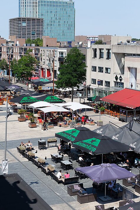 Foto in vogelperspectief van de Esplanade in Almere Centrum
