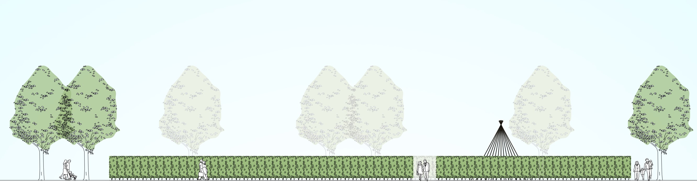 Schematische weergave van de huidige situatie van het aanzicht van de haag rondom de archeologische vindplaats op De Brink.